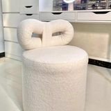 Contemporary Nordic Cream Lambswool Vanity Stool – Solid Wood, Cylinder-Bow Backrest, Bedroom-Ready