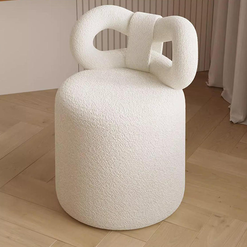Contemporary Nordic Cream Lambswool Vanity Stool – Solid Wood, Cylinder-Bow Backrest, Bedroom-Ready