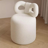 Contemporary Nordic Cream Lambswool Vanity Stool – Solid Wood, Cylinder-Bow Backrest, Bedroom-Ready