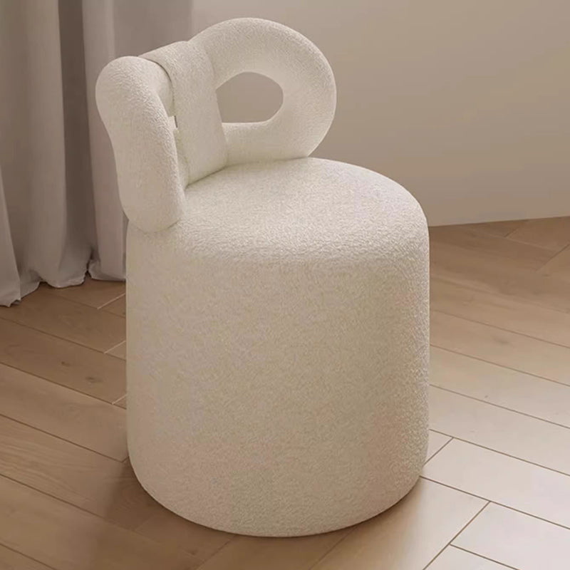 Contemporary Nordic Cream Lambswool Vanity Stool – Solid Wood, Cylinder-Bow Backrest, Bedroom-Ready