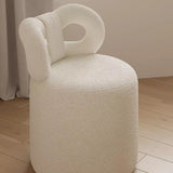 Contemporary Nordic Cream Lambswool Vanity Stool – Solid Wood, Cylinder-Bow Backrest, Bedroom-Ready