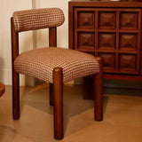 Traditional French Square Upholstered Plaid Cotton Linen Iron Dining Chair Backrest Armless For Dining Room