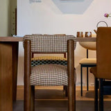 Traditional French Square Upholstered Plaid Cotton Linen Iron Dining Chair Backrest Armless For Dining Room