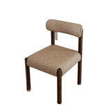 Traditional French Square Upholstered Plaid Cotton Linen Iron Dining Chair Backrest Armless For Dining Room