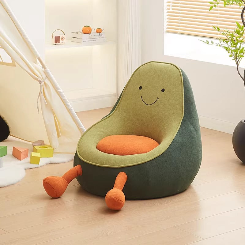 Contemporary Kids' Accent Chair — Avocado- and Penguin-Shaped, Lambswool Upholstery, Armless Backrest for Living Room