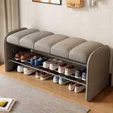 Modern Minimalist Rectangular Iron Shoe Bench with Faux Leather Upholstery, Foam Cushioned Seat on Composite Board, Backless & Armless for Entryways
