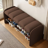 Modern Minimalist Rectangular Iron Shoe Bench with Faux Leather Upholstery, Foam Cushioned Seat on Composite Board, Backless & Armless for Entryways