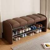 Modern Minimalist Rectangular Iron Shoe Bench with Faux Leather Upholstery, Foam Cushioned Seat on Composite Board, Backless & Armless for Entryways