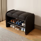 Modern Minimalist Rectangular Iron Shoe Bench with Faux Leather Upholstery, Foam Cushioned Seat on Composite Board, Backless & Armless for Entryways