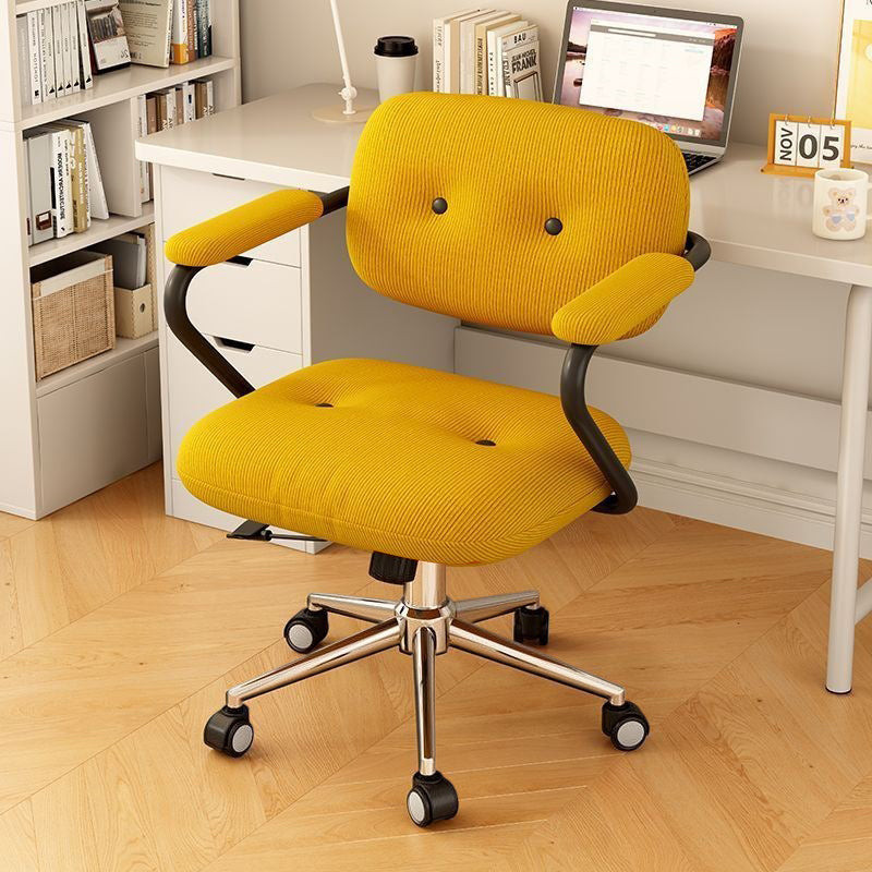 Modern Minimalist Liftable & Adjustable Desk Chair with Foam Cushions, Stainless Steel Frame, Square Corduroy Upholstery, Backrest and Armrests – Movable, Ideal for Bedroom