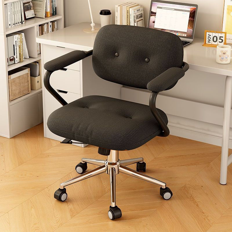 Modern Minimalist Liftable & Adjustable Desk Chair with Foam Cushions, Stainless Steel Frame, Square Corduroy Upholstery, Backrest and Armrests – Movable, Ideal for Bedroom