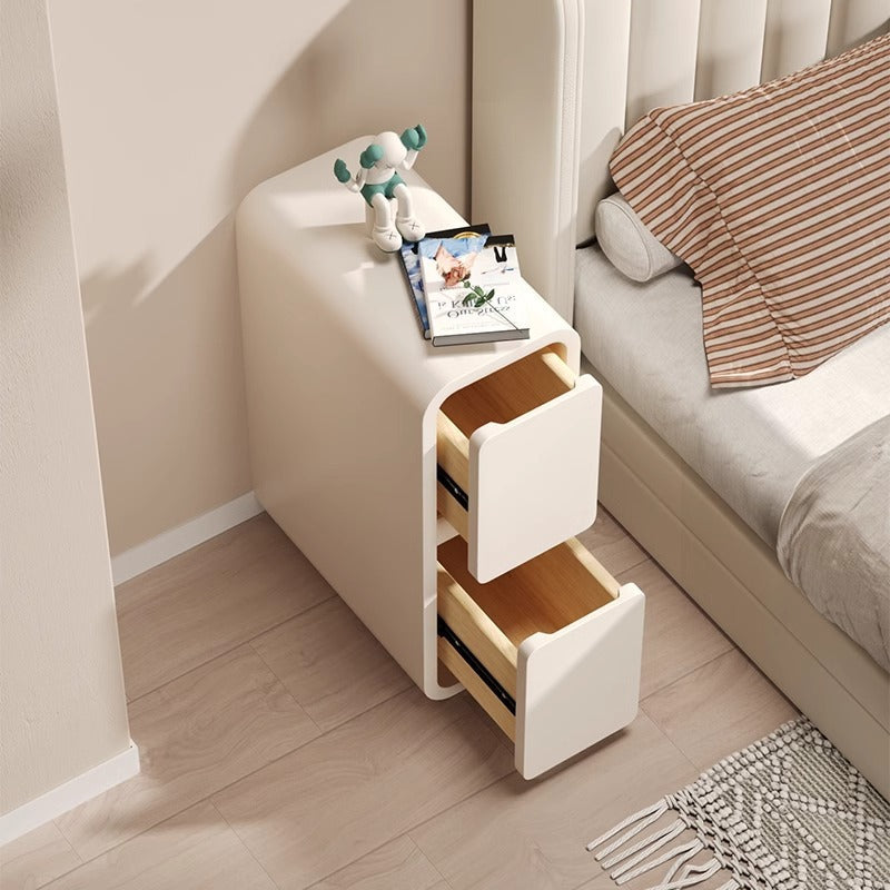 Modern Minimalist Rectangular Nightstand with Nappa Microfiber Leather, Solid Wood Construction, 2-Drawer Bedroom Storage
