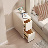 Modern Minimalist Rectangular Nightstand with Nappa Microfiber Leather, Solid Wood Construction, 2-Drawer Bedroom Storage