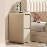 Modern Minimalist Rectangular Nightstand with Nappa Microfiber Leather, Solid Wood Construction, 2-Drawer Bedroom Storage