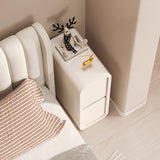 Modern Minimalist Rectangular Nightstand with Nappa Microfiber Leather, Solid Wood Construction, 2-Drawer Bedroom Storage