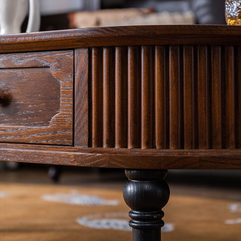 Traditional French Rectangle Solid Pine Wood Coffee Table with 2 Drawers for Living Room