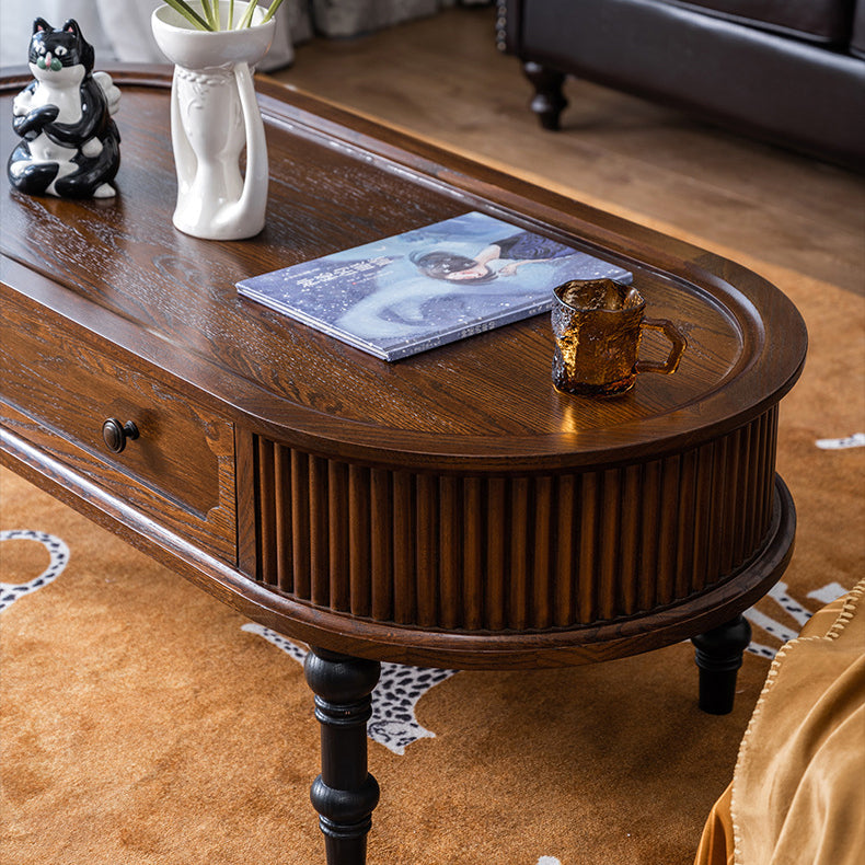 Traditional French Rectangle Solid Pine Wood Coffee Table with 2 Drawers for Living Room