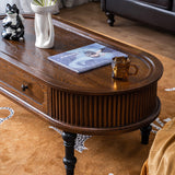 Traditional French Rectangle Solid Pine Wood Coffee Table with 2 Drawers for Living Room