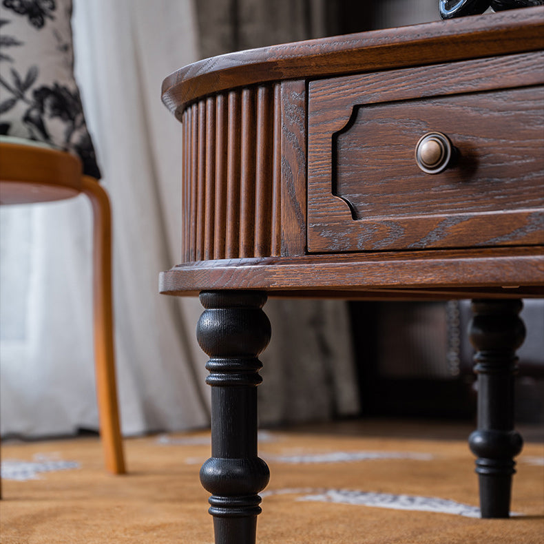 Traditional French Rectangle Solid Pine Wood Coffee Table with 2 Drawers for Living Room