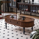 Traditional French Rectangle Solid Pine Wood Coffee Table with 2 Drawers for Living Room