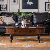 Traditional French Rectangle Solid Pine Wood Coffee Table with 2 Drawers for Living Room