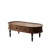 Traditional French Rectangle Solid Pine Wood Coffee Table with 2 Drawers for Living Room