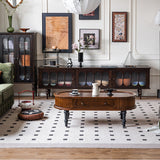 Traditional French Rectangle Solid Pine Wood Coffee Table with 2 Drawers for Living Room
