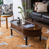 Traditional French Rectangle Solid Pine Wood Coffee Table with 2 Drawers for Living Room