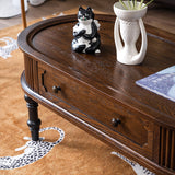 Traditional French Rectangle Solid Pine Wood Coffee Table with 2 Drawers for Living Room