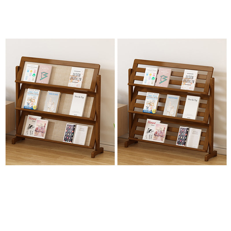Contemporary 3-Tier Bamboo Rattan-Weave Bookshelf, Square Oblique Design for Living Room