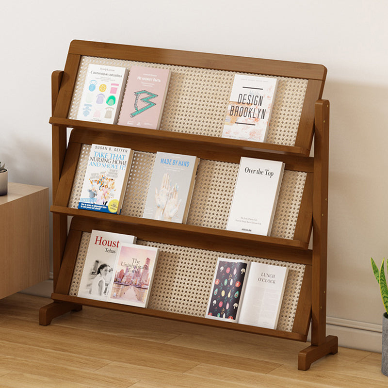 Contemporary 3-Tier Bamboo Rattan-Weave Bookshelf, Square Oblique Design for Living Room