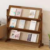 Contemporary 3-Tier Bamboo Rattan-Weave Bookshelf, Square Oblique Design for Living Room