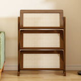 Contemporary 3-Tier Bamboo Rattan-Weave Bookshelf, Square Oblique Design for Living Room