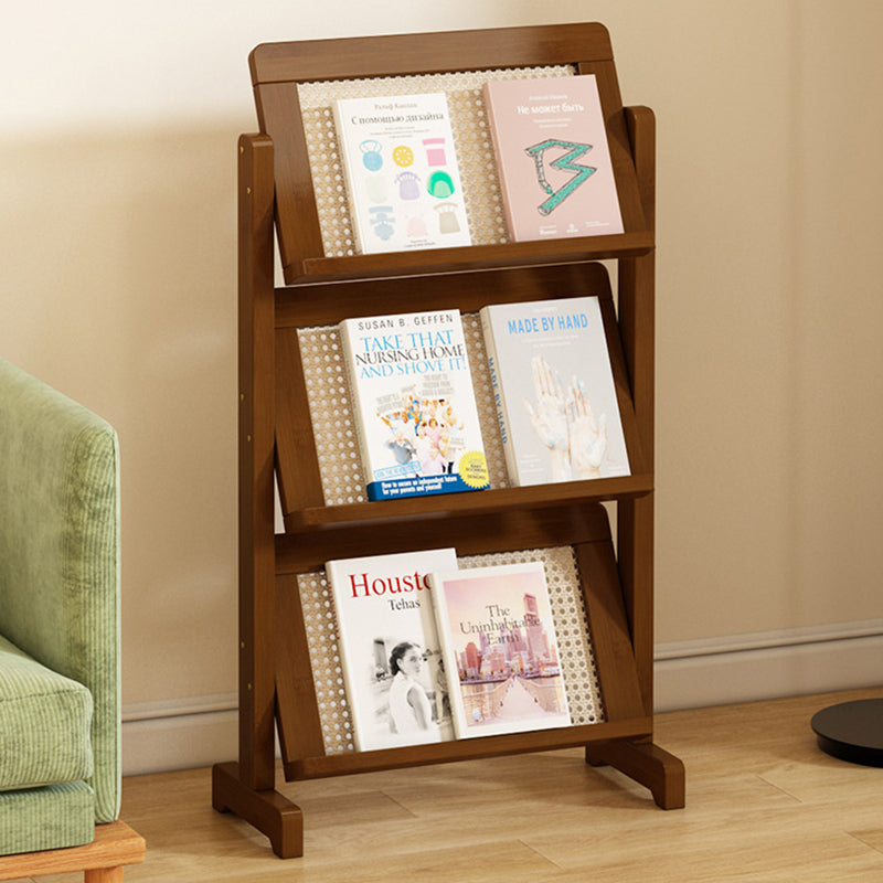 Contemporary 3-Tier Bamboo Rattan-Weave Bookshelf, Square Oblique Design for Living Room