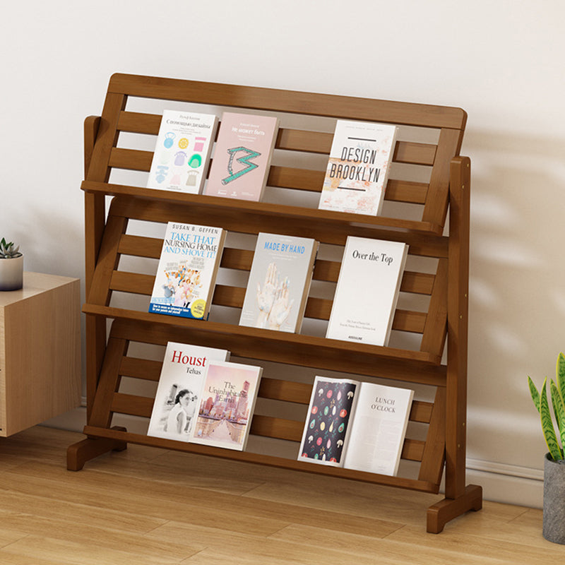 Contemporary 3-Tier Bamboo Rattan-Weave Bookshelf, Square Oblique Design for Living Room