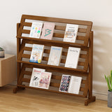 Contemporary 3-Tier Bamboo Rattan-Weave Bookshelf, Square Oblique Design for Living Room