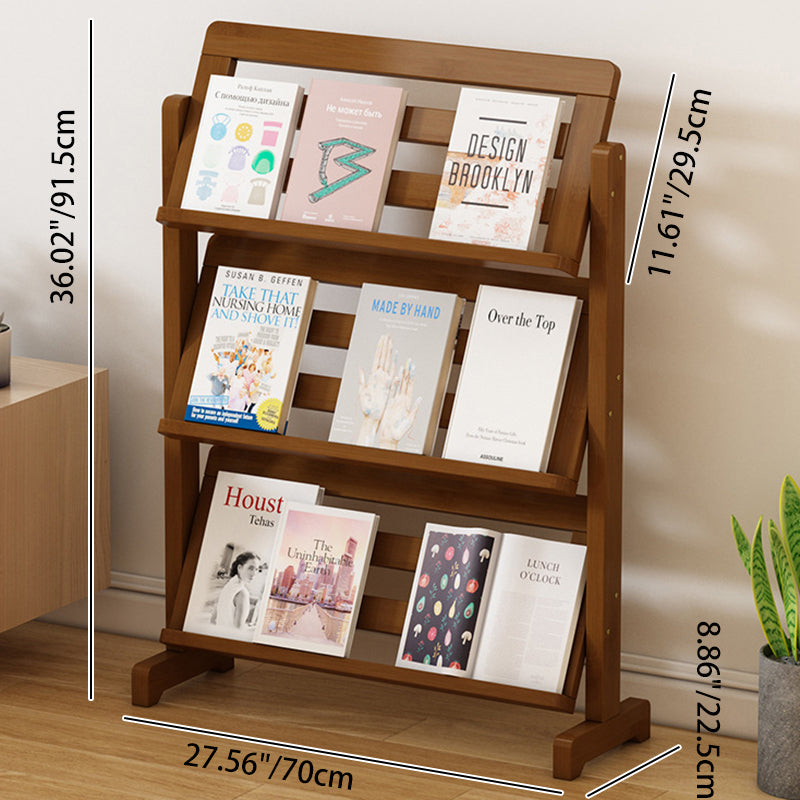 Contemporary 3-Tier Bamboo Rattan-Weave Bookshelf, Square Oblique Design for Living Room