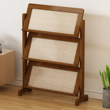 Contemporary 3-Tier Bamboo Rattan-Weave Bookshelf, Square Oblique Design for Living Room