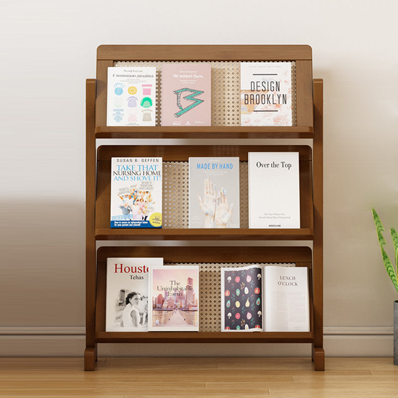 Contemporary 3-Tier Bamboo Rattan-Weave Bookshelf, Square Oblique Design for Living Room