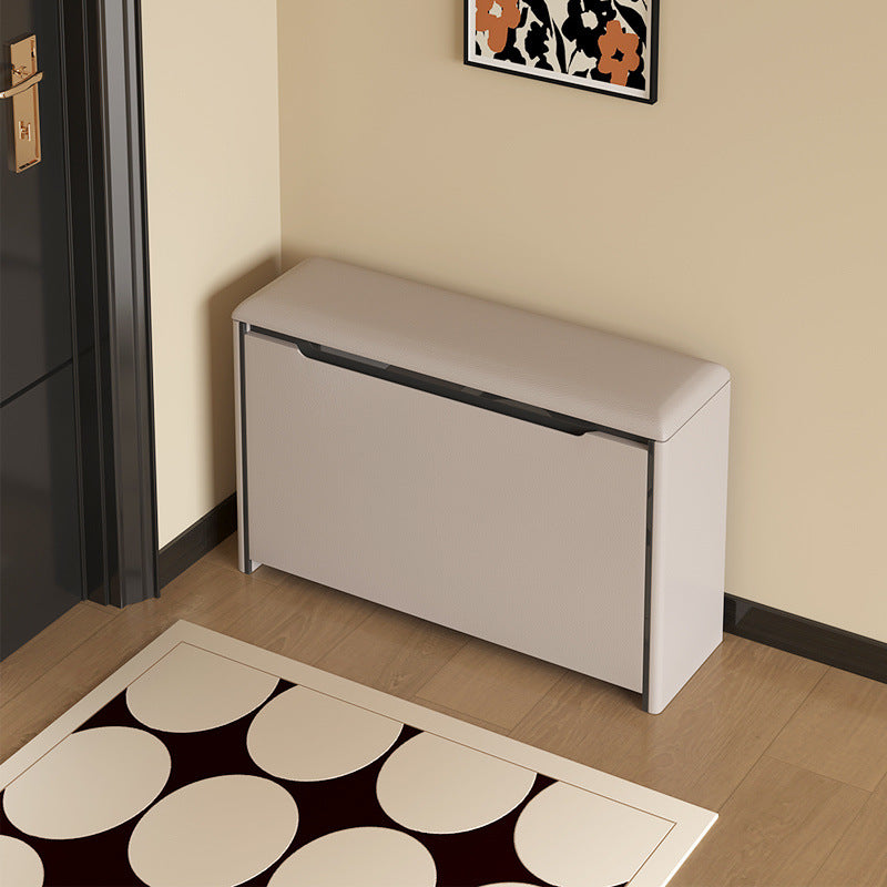 Modern Minimalist PU Leather Shoe Storage Bench with Pine Wood Legs - 2-Tier Rectangular Entryway Organizer