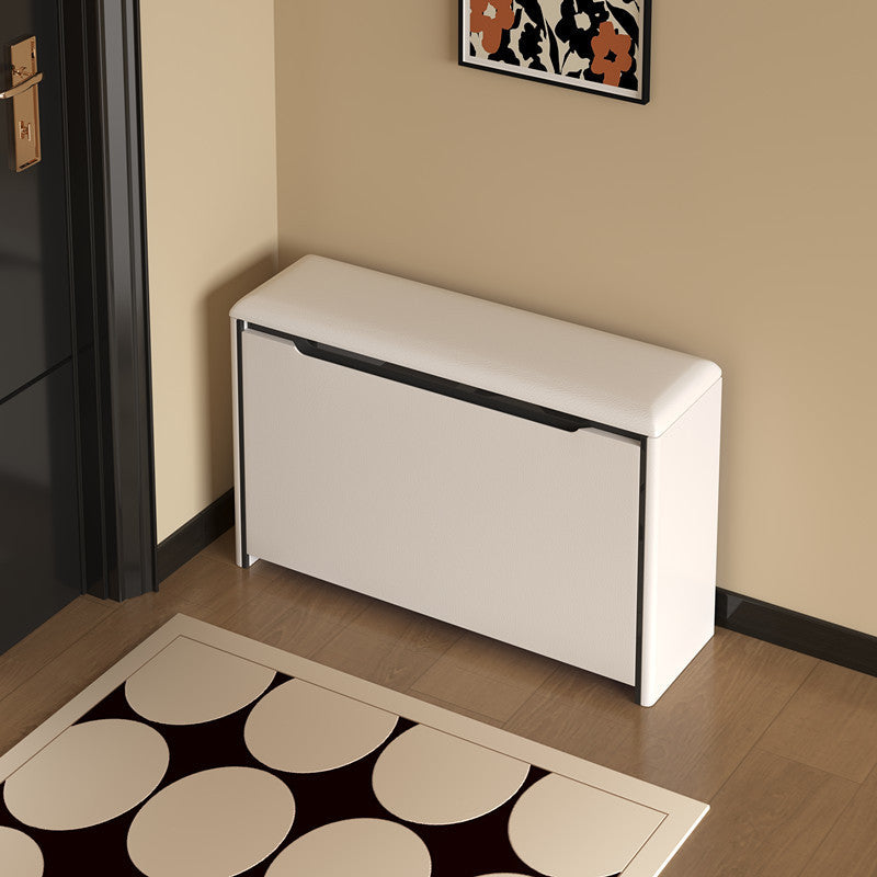 Modern Minimalist PU Leather Shoe Storage Bench with Pine Wood Legs - 2-Tier Rectangular Entryway Organizer