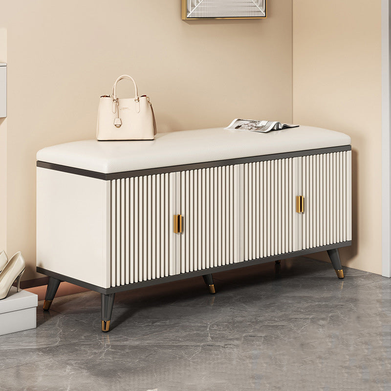Contemporary Nordic Cream 2-Tier Rectangular Shoe Storage Rack – Faux Leather Cubes, Synthetic Board Construction, Entryway Organizer