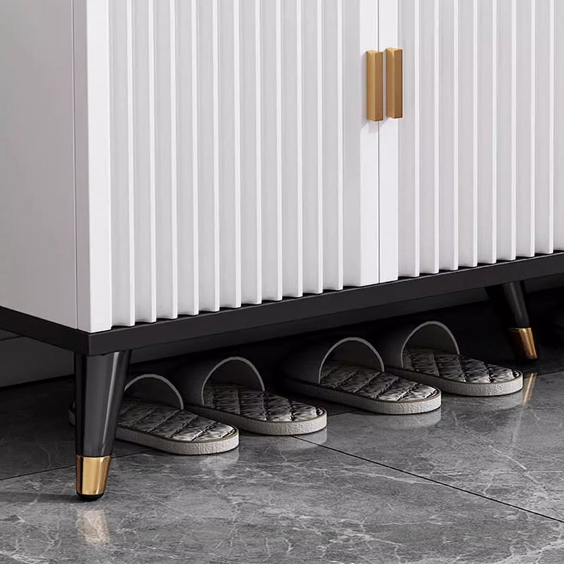 Contemporary Nordic Cream 2-Tier Rectangular Shoe Storage Rack – Faux Leather Cubes, Synthetic Board Construction, Entryway Organizer