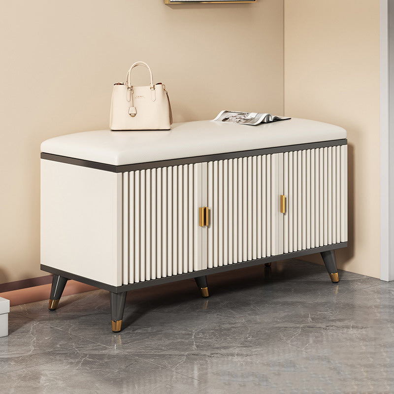 Contemporary Nordic Cream 2-Tier Rectangular Shoe Storage Rack – Faux Leather Cubes, Synthetic Board Construction, Entryway Organizer