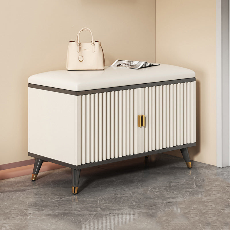 Contemporary Nordic Cream 2-Tier Rectangular Shoe Storage Rack – Faux Leather Cubes, Synthetic Board Construction, Entryway Organizer