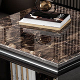 Modern Minimalist 2-Tier Square End Table with Marble, Solid Wood, Resin & Stainless Steel – Living Room