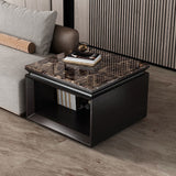 Modern Minimalist 2-Tier Square End Table with Marble, Solid Wood, Resin & Stainless Steel – Living Room