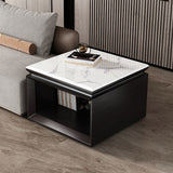 Modern Minimalist 2-Tier Square End Table with Marble, Solid Wood, Resin & Stainless Steel – Living Room
