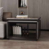 Modern Minimalist 2-Tier Square End Table with Marble, Solid Wood, Resin & Stainless Steel – Living Room