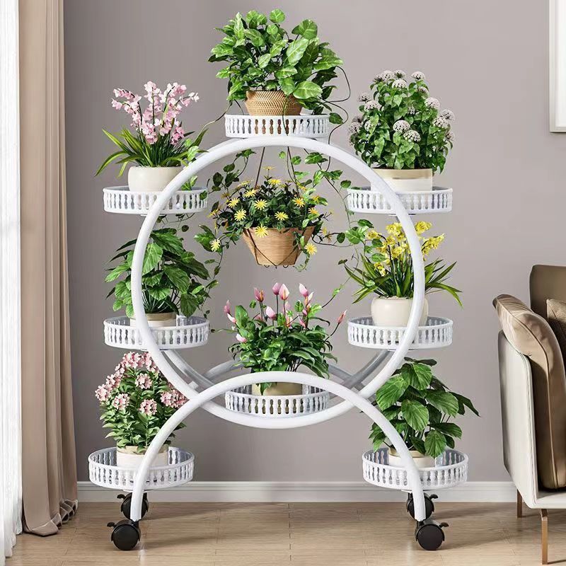 Modern Minimalist Round Ferris Wheel-Shaped Iron Display Rack, Movable with 4/6/8 Trays – Ideal Balcony Organizer